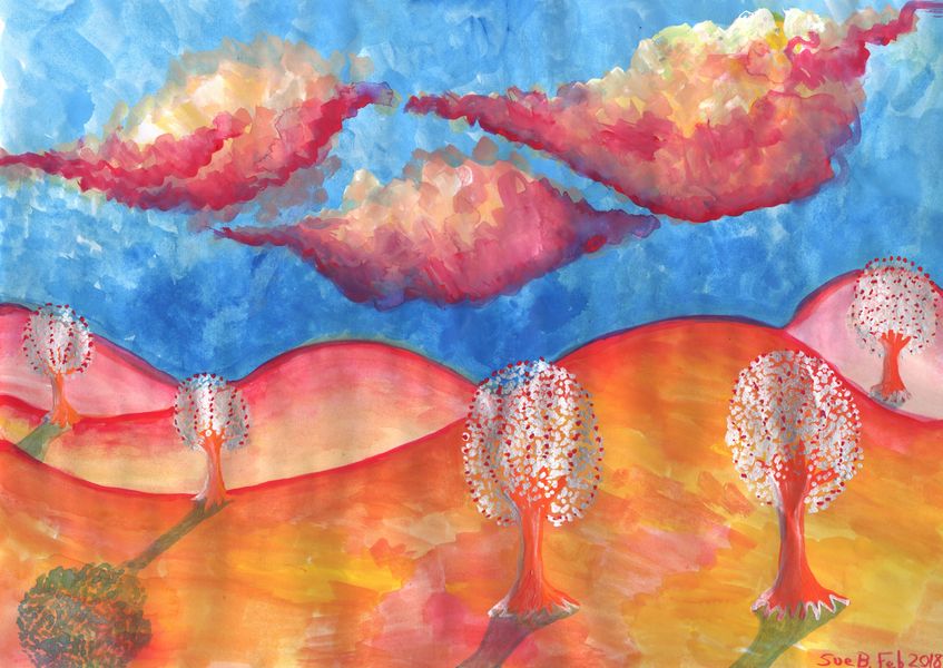 Pink Hills Dream. A painting by Sushila Burgess.