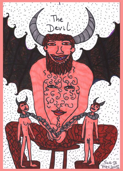 Tarot of the Younger Self: The Devil. 
		A drawing by Sushila Burgess.