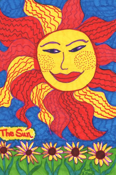 Tarot of the Younger Self: The Sun. 
		A drawing by Sushila Burgess.