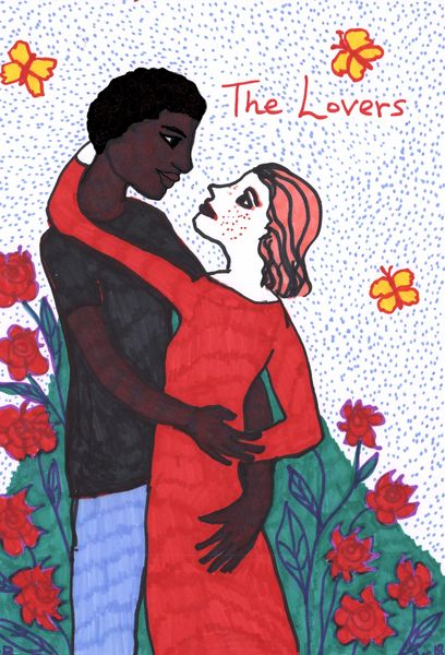 Tarot of the Younger Self: the Lovers. 
		A drawing by Sushila Burgess.