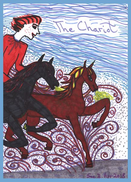 Tarot of the Younger Self: the Chariot. 
		A drawing by Sushila Burgess.