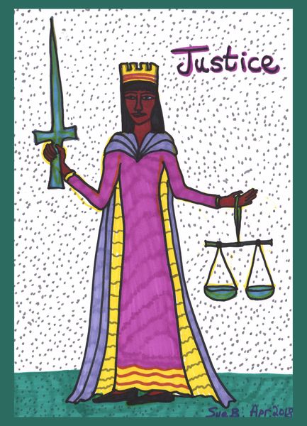 Tarot of the Younger Self: Justice. 
		A drawing by Sushila Burgess.