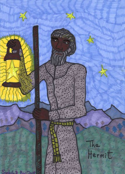 Tarot of the Younger Self: the Hermit. 
		A drawing by Sushila Burgess.