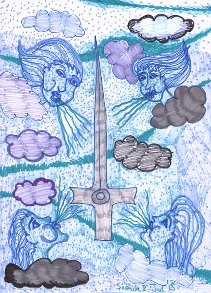 Tarot of the Younger Self: Ace of Swords. 
		A drawing by Sushila Burgess.