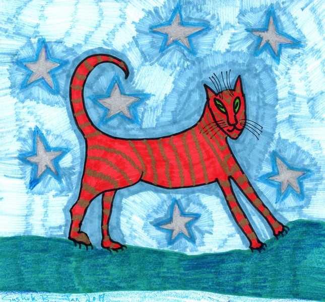 Cat by Starlight. A drawing by Sushila Burgess.