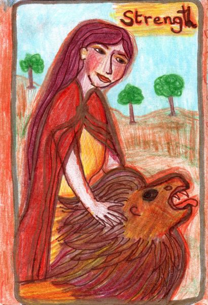 The Glowing Tarot Major Arcana 11. A drawing by Sushila Burgess.