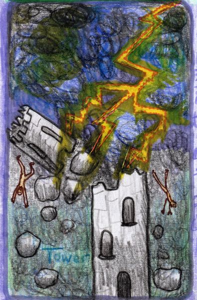 The Glowing Tarot Major Arcana 16. A drawing by Sushila Burgess.