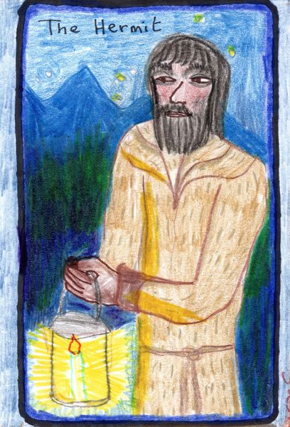 The Glowing Tarot Major Arcana 9. A drawing by Sushila Burgess.