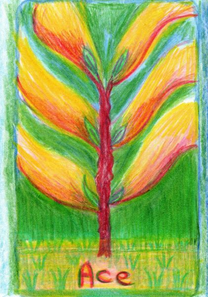 The Glowing Tarot Wands 1. A drawing by Sushila Burgess.