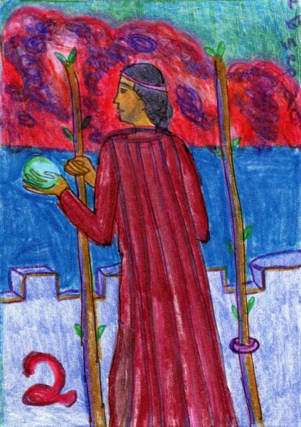 The Glowing Tarot Wands 2. A drawing by Sushila Burgess.