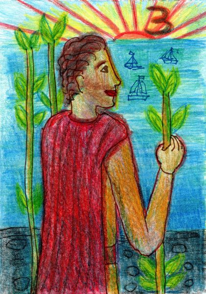 The Glowing Tarot Wands 3. A drawing by Sushila Burgess.