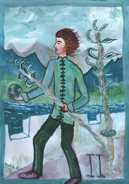 Airy Two of wands Illustrated. A painting by Sushila Burgess.