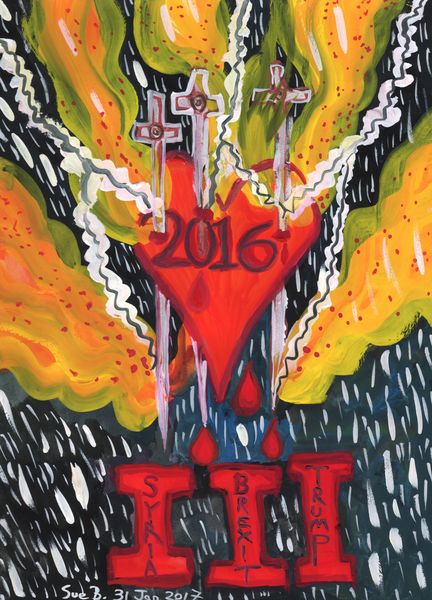 Three Swords of 2016. A painting by Sushila Burgess.