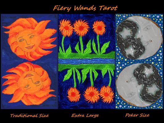 Fiery Wands Tarot variations. From paintings by Sushila Burgess.